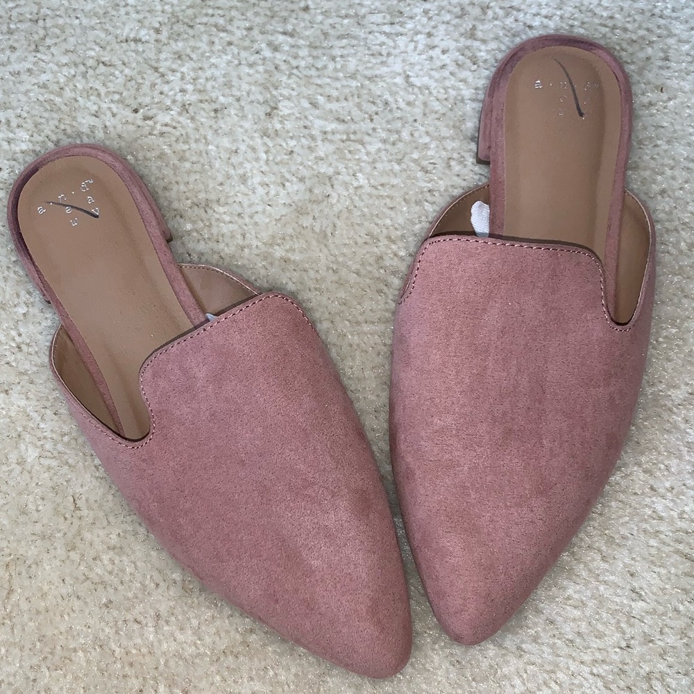 A New Day Pink Faux Suede Loafers, Size 7W